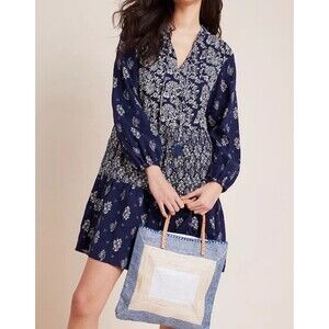 Anthropologie Maeve womens Sz XS Carlita Tiered Tunic Dress Floral Tassels *FLAW